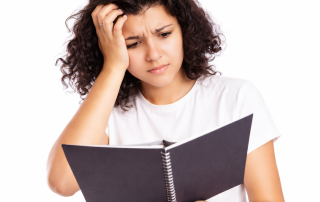 confused girl reading