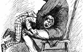 sketch of Huck Finn being beaten by Pap