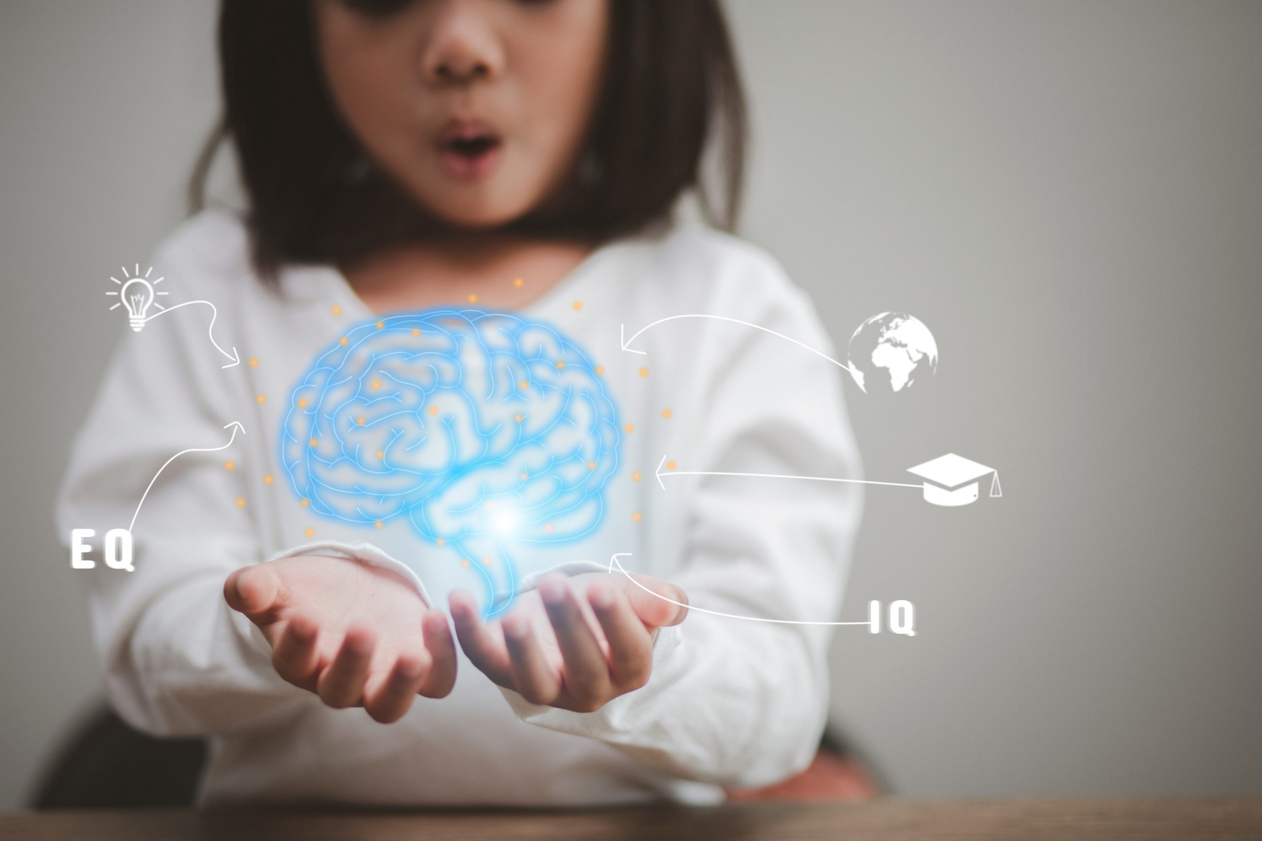 child holding glowing brain