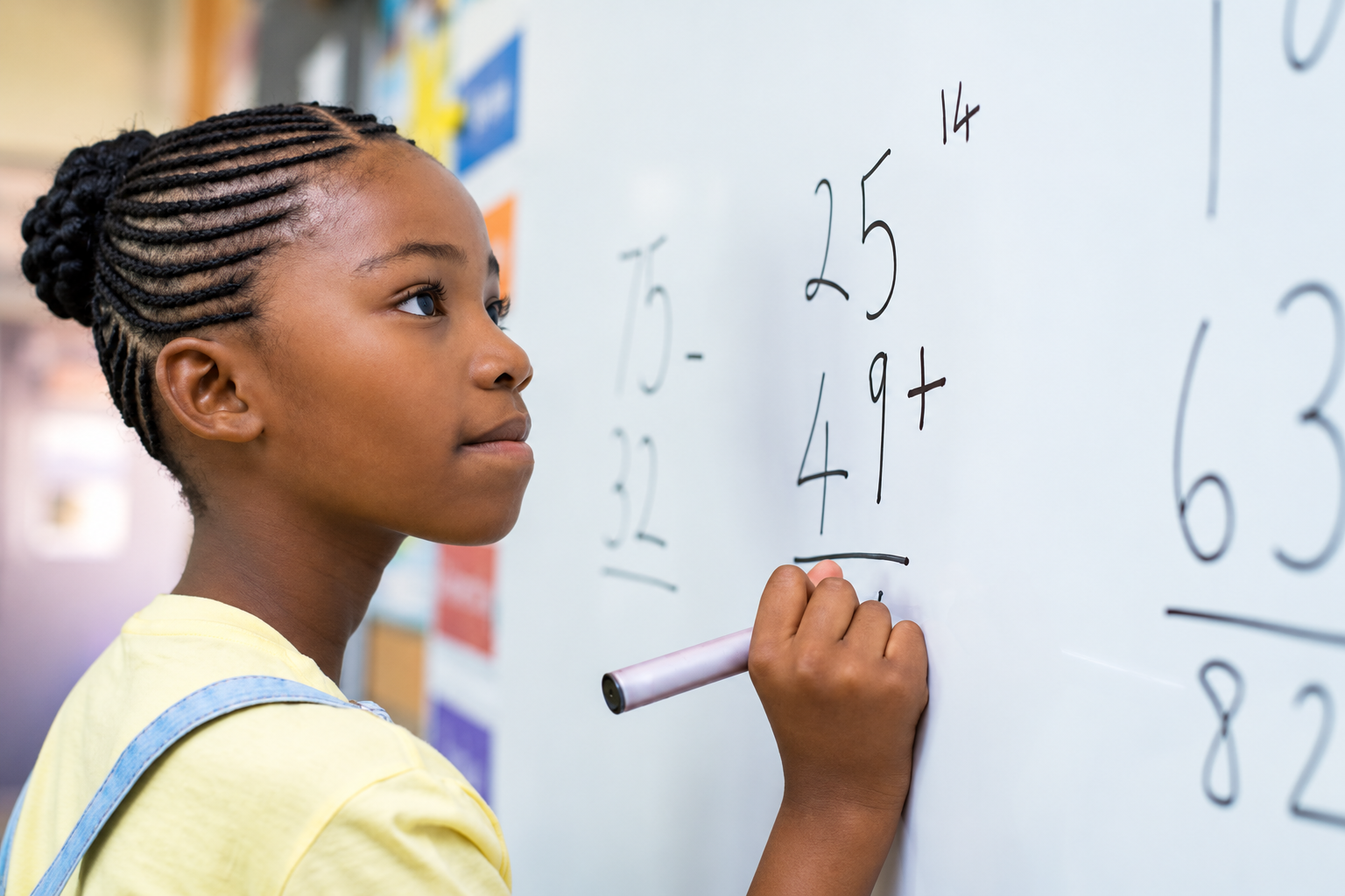 girl doing math on whiteboard