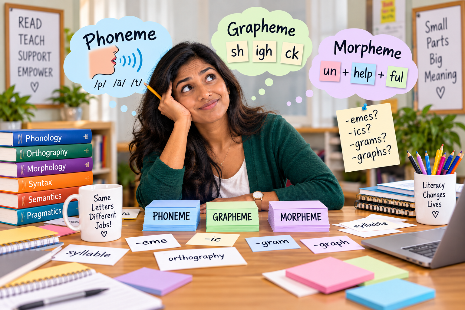 teacher thinking about phonemes graphemes and morphemes
